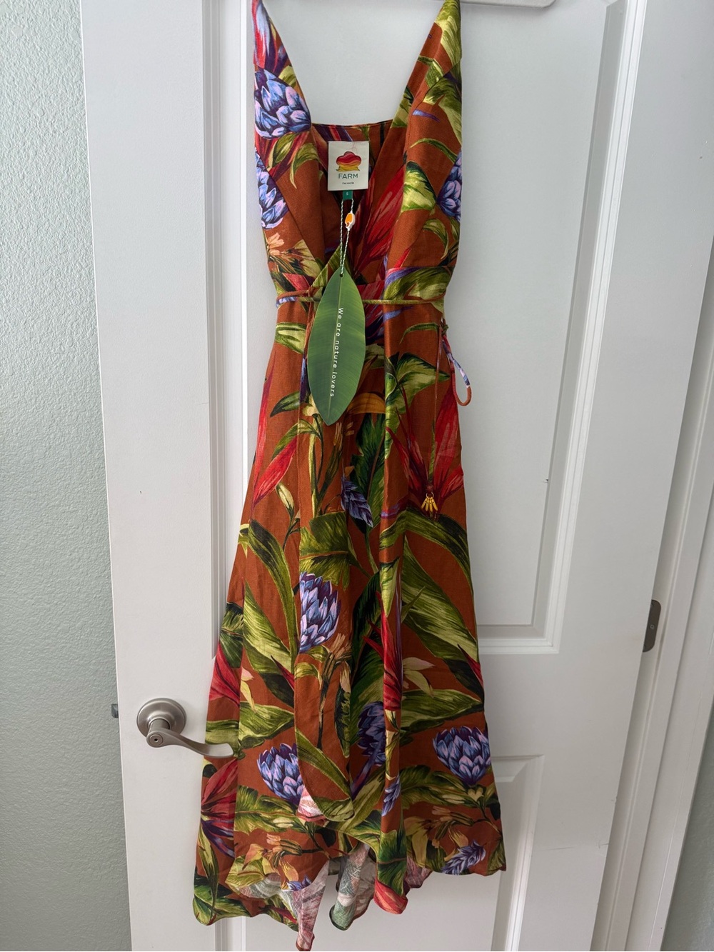 FARM Rio Rust Floral Wrap Midi Dress with Multi Color accents - Picture 5 of 6